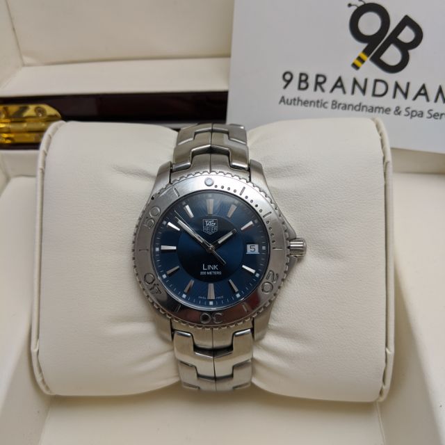 นาฬิกามือ2ของแท้used-tag-heuer-quartz-staรnless-dial-blue-200metars-size-38-mm-หน้าน้ำเงินหลักขีดสายด้านบานพับ