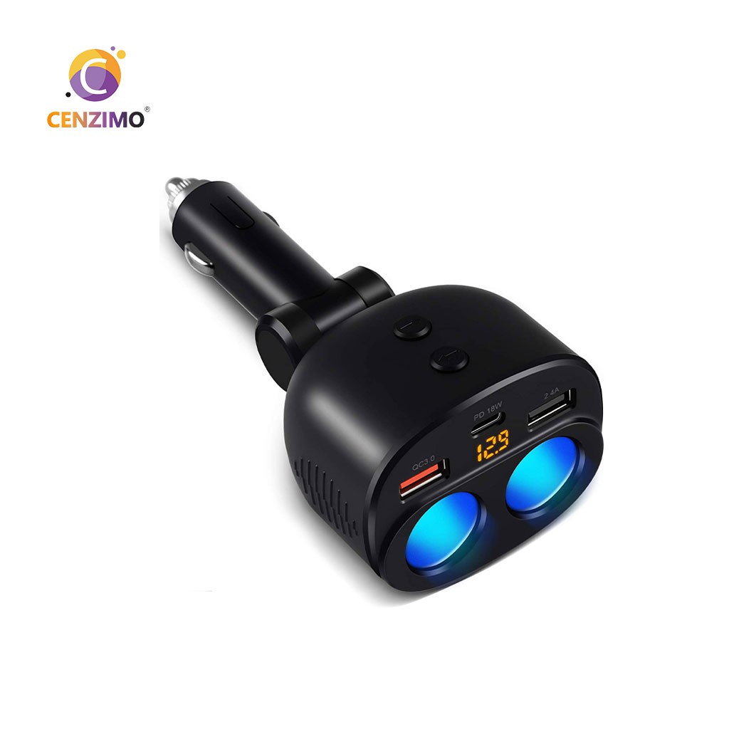 cenzimo-ซ็อกเก็ตที่จุดบุหรี่ในรถยนต์-qc-3-0-ชาร์จเร็ว-จอแสดงผล-led-3-1a-80w-พอร์ต-usb-คู่