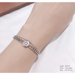 สร้อยข้อมือสแตนเลสโซ่เงิน จี้ Smiley - B2737