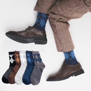 Retro Rhombus Mens Crew Socks Fashion Cotton Male Work Business Socks Patchwork Casual Hosiery Mid-calf Length