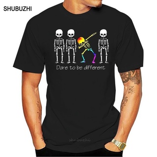 เสื้อยืด พิมพ์ลายโครงกระดูก Dare To Be Different Lgbt Dabbing สําหรับผู้ชาย