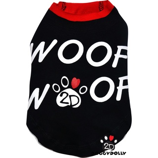 Bigdog -Pet cloths -Doggydolly เสื้อผ้าหมาใหญ่  คอกลม แขนปล่อย สีดำลาย Woof ผ้ายืด ขนาดไซส์  11-45 โล BD515