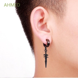 Ahmed อินเทรนด์ ผู้ชาย ต่างหูคลิป ส่วนบุคคล ต่างหูสตั๊ด เกาหลี พังก์ สเตนเลส สีดํา เงิน เรขาคณิต สําหรับผู้หญิง คลิปออน ต่างหู