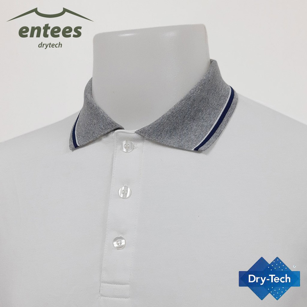 เสื้อโปโล-drytech-สีขาว-คอปกสีเทาทอปดราย-ริ้วสีกรมท่า-และขาว