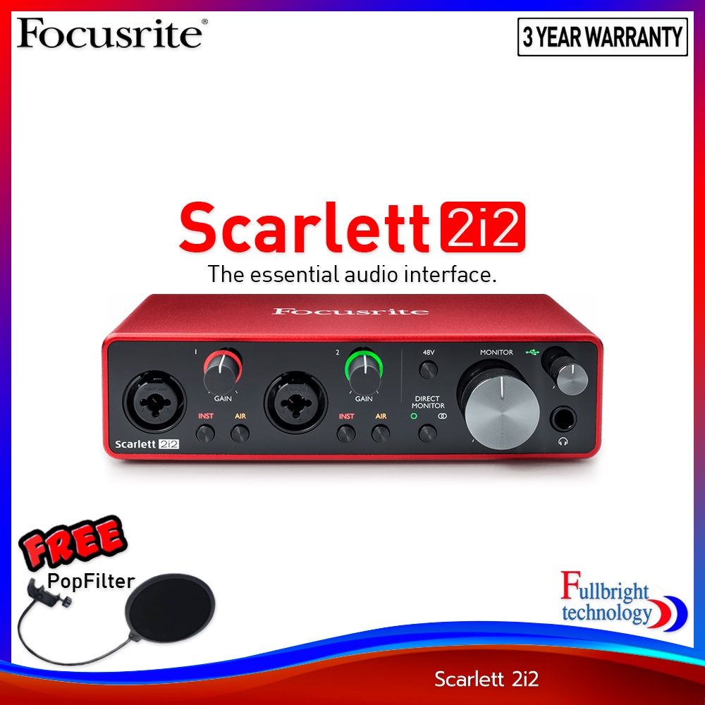 ภาพหน้าปกสินค้าFocusrite Scarlett 2i2 (Gen3) USB Audio Interface ออดิโออินเตอร์เฟส เจนใหม่ล่าสุด เจนเนอเรชั่น 3 รับประกันศูนย์ไทย 3 ปี แถมฟรี Pop Filter