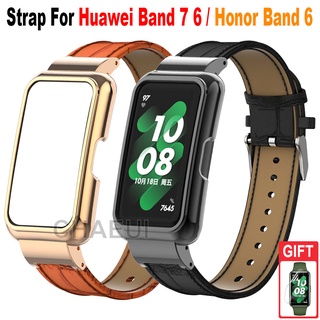 สายนาฬิกาข้อมือ สายหนัง พร้อมเคส แบบเปลี่ยน สําหรับ Huawei Band 7 6 / Honor Band 6