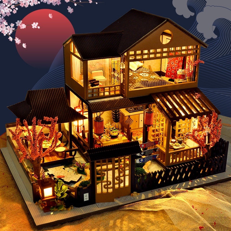 cutebee-สวนซากุระ-บ้านตุ๊กตา-diy-บ้านจิ๋ว-diy-สไตล์ญี่ปุ่น-พร้อมโมเดลบ้านตุ๊กตาคลุมกันฝุ่น