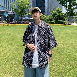 เสื้อเชิ้ตแขนสั้น พิมพ์ลายดอกไม้ ทรงหลวม สไตล์ฮิปฮอป ฮาวาย สําหรับผู้ชาย