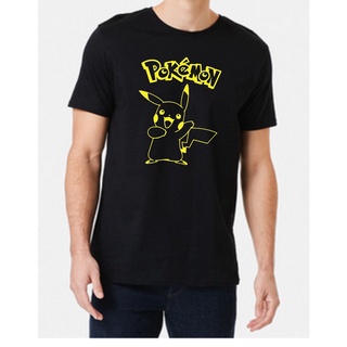 เสื้อคู่ ลายการ์ตูน❈สีขาว สีเทา Navy เสื้อโปเกมอน Pikachu เสื้อยืด ผู้ชาย 100% Cotton เสื้อยืดผู้ชาย
