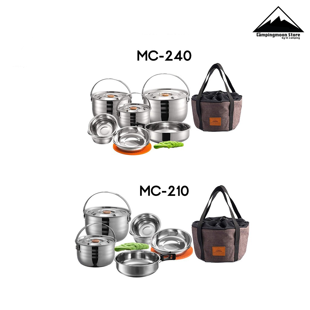 ชุดเครื่องครัว-หม้อสนาม-campingmoon-mc-210-mc-240-แสตนเลสคุณภาพพรีเมียม-สำหรับ-6-8-คน