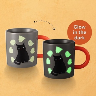 พร้อมส่งที่ไทย! Starbucks Black Cat &amp; Ghost Mug 12 oz. Glow in the Dark ของแท้ 100%