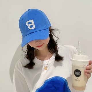 หมวกเบสบอล กันแดด พิมพ์ลายตัวอักษร B สีขาว สีฟ้า เข้ากับทุกการแต่งกาย สไตล์เกาหลี สําหรับผู้หญิง