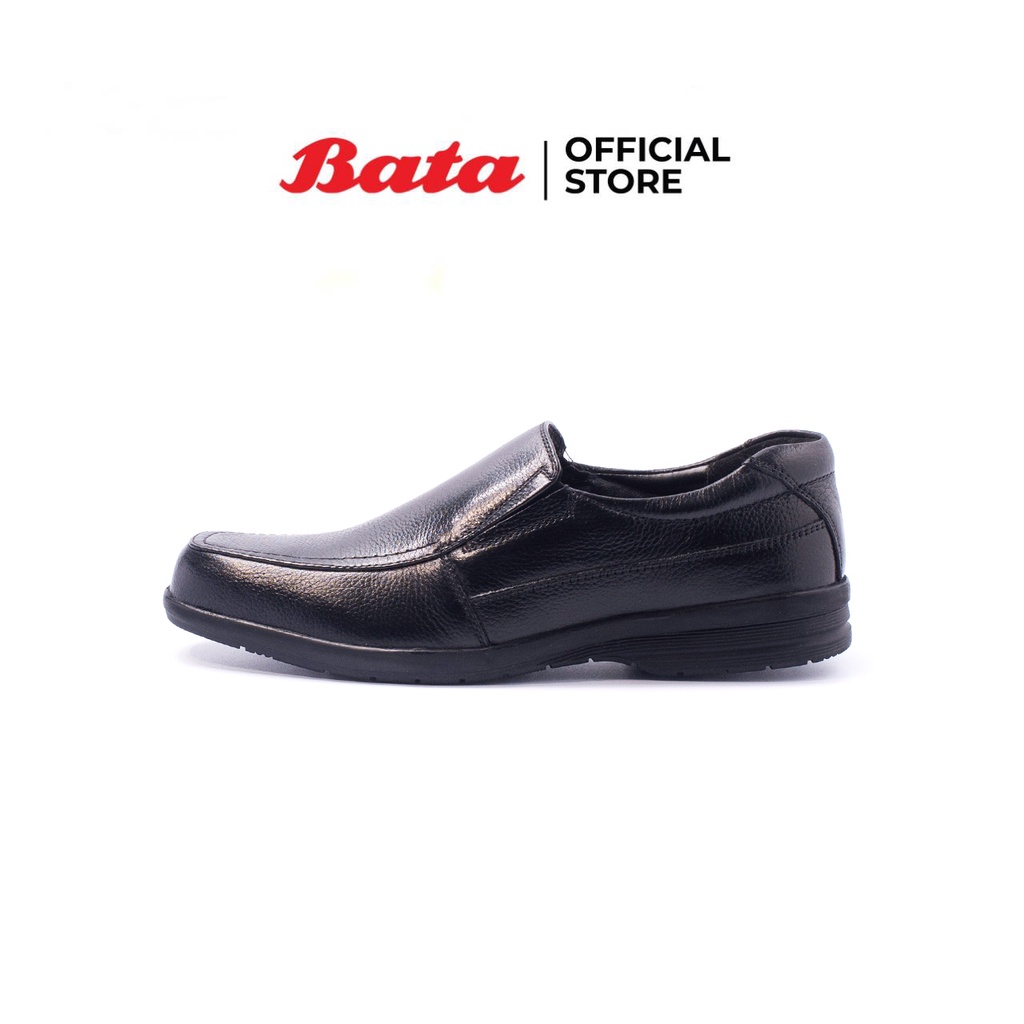 bata-mens-dress-รองเท้าลำลองชาย-หนังแท้-leather-แบบสวม-หัวมนแบน-สีดำ-รหัส-8546327