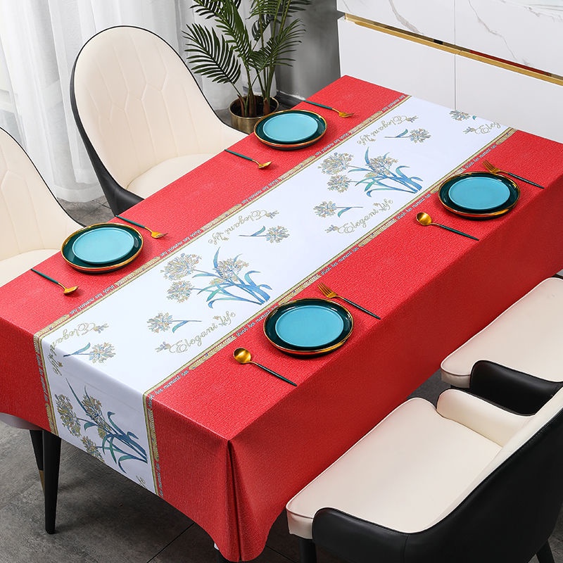 ผ้าปูโต๊ะจีนสีแดง-กันน้ำ-กันน้ำมัน-สวยมาก