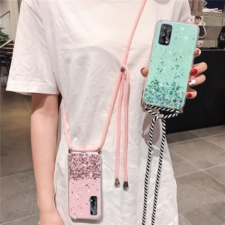 เคสโทรศัพท์ Realme 7 Pro New Style Lanyard Bling Glitter Sequins Transparent Cover With Shoulder Strap Soft Case เรียวมี7Proเคส