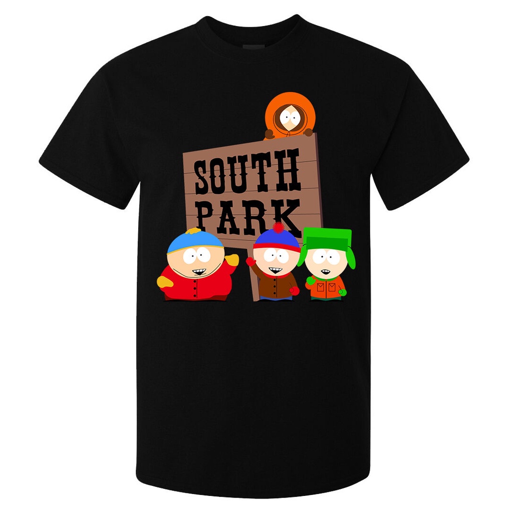 tee-เสื้อเด็กหญิง-โลโก้ป้ายเซาท์พาร์ค-cartman-สแตนไคล์เคนนี่ตลกบุรุษด้านบนเสื้อยืดสีดํา-swhc-i