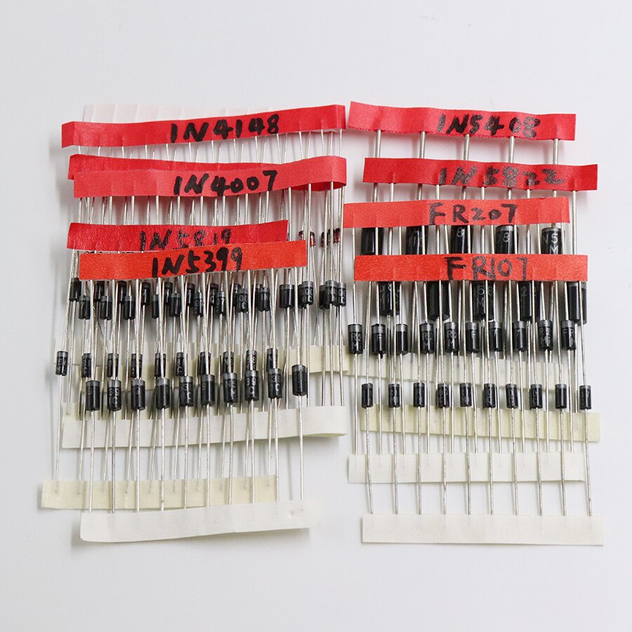 Lot De 100 Diodes De Redressement - 1N4007, 1N4148, 1N5399, 1N5408, 1N5819, 1N5822, FR107, FR207