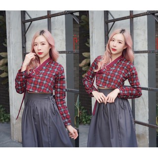 Red Crop Scott [Boraunnii] ชุดฮันบกประยุกต์ เสื้อครอปติดซับในผ้าหนา แถมพู่  Modern Hanbok 생활한복