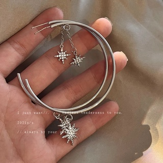 925 silver needle and diamond C-shaped star earrings Korea Dongdaemun style earrings exaggerated simple design earrings