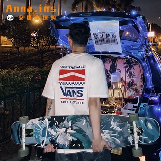 Vans ใหม่ เสื้อยืดลําลอง แขนสั้น ผ้าฝ้าย สําหรับผู้ชาย ผู้หญิง VN0A4MMXWHT