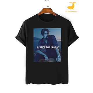 Tshirtคอลูกเรือcrew neckJustice For Johnny Depp เสื้อเชิ้ตลําลอง แขนสั้น คอกลม แฟชั่นสไตล์เกาหลี-4XL