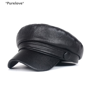 Purelove หมวกแก๊ป หนัง PU สีดํา สไตล์ทหาร สําหรับทุกเพศ