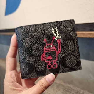 COACH COMPACT ID WALLET IN SIGNATURE WITH ROBOT