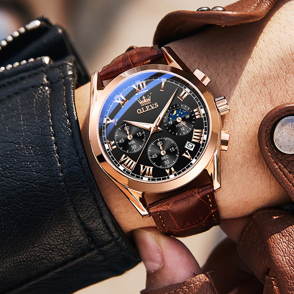 ภาพหน้าปกสินค้าOLEVS นาฬิกาผู้ชาย กันน้ำได้ 100% สายหนัง แท้ แบรนด์ นาฬิกาข้อมือผู้ชาย สเตนเลส นาฬิกาชาย สีดำ สีน้ำตาล ของขวัญวาเลนไทน์ 2871 จากร้าน olevs_official.th บน Shopee