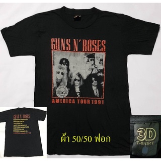 เสื้อวง Gun n Roses กันแอนด์โรส ผ้าบาง50/50 ตะเข็บเดี่ยวบนล่าง ฟอกสีเฟดให้ดูเหมือนเสื้อวินเทจ