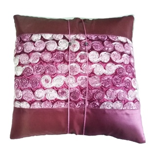 A37 - Thai Silk Pillow Covers ปลอกหมอนอิง ไหมไทยลายดอกกุหลาบ 16×16 นิ้ว 1 ใบ