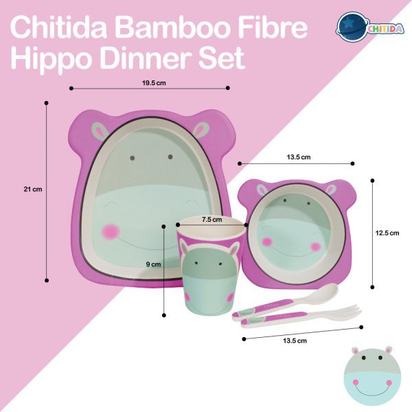 chitida-bamboo-fibre-ชุดจานชามสำหรับเด็ก-hippo-dinner-set