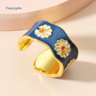 Fancyqube แหวนดอกไม้สไตล์เกาหลีวินเทจสําหรับผู้หญิง