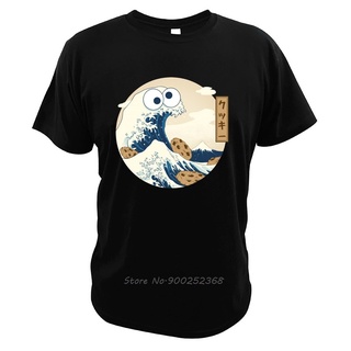 เสื้อยืดผ้าฝ้ายพิมพ์ลายขายดี เสื้อยืด ผ้าฝ้าย พิมพ์ลาย The Great Wave Off Kanagawa Cookie Monster สไตล์สตรีท