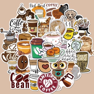 [พร้อมส่ง] สติกเกอร์ ลายการ์ตูนกาแฟ กันน้ํา สําหรับติดตกแต่งสมุดโน้ต คอมพิวเตอร์ แก้วน้ํา กีตาร์ 50 ชิ้น