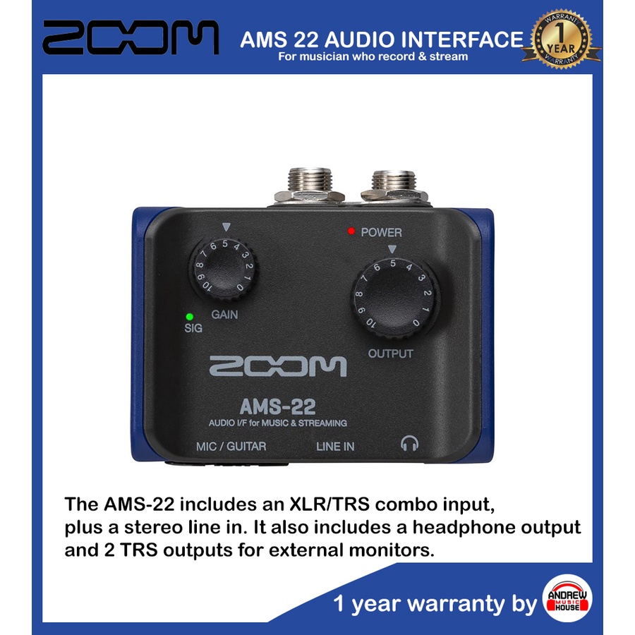 ออดิโออินเตอร์เฟส-zoom-ams22-2-in-2-out-usb-c-audio-interface-รับประกัน-1-ปี