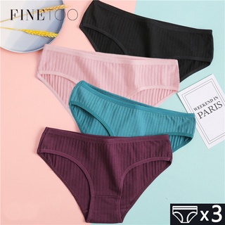 Finetoo กางเกงชั้นใน ผ้าฝ้าย สีพื้น สําหรับผู้หญิง M-XL 3 ชิ้น ต่อชุด