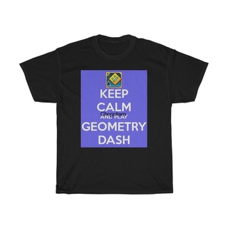 [S-5XL]เสื้อยืด พิมพ์ลายเรขาคณิต keep calm and play geometry dash 18 keep calm play meme video games สไตล์คลาสสิก ไม่ซ้ํ
