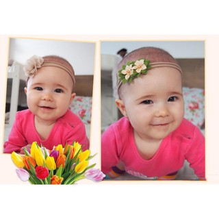 3pcs/set Simulated-pearl Ribbon Lace Flower Baby Girl Elastic Hairband