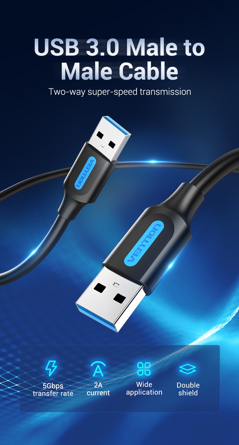 ข้อมูลเกี่ยวกับ Vention สายเคเบิล USB 3.0 ขั้วต่อ ตัวผู้ 5Gbs ความเร็วสูง USB สําหรับถ่ายโอนข้อมูล Usb ตัวผู้ ไป ตัวผู้ แล็ปท็อป เดสก์ท็อป พีซี ปากกาแท็บเล็ต สมาร์ททีวี