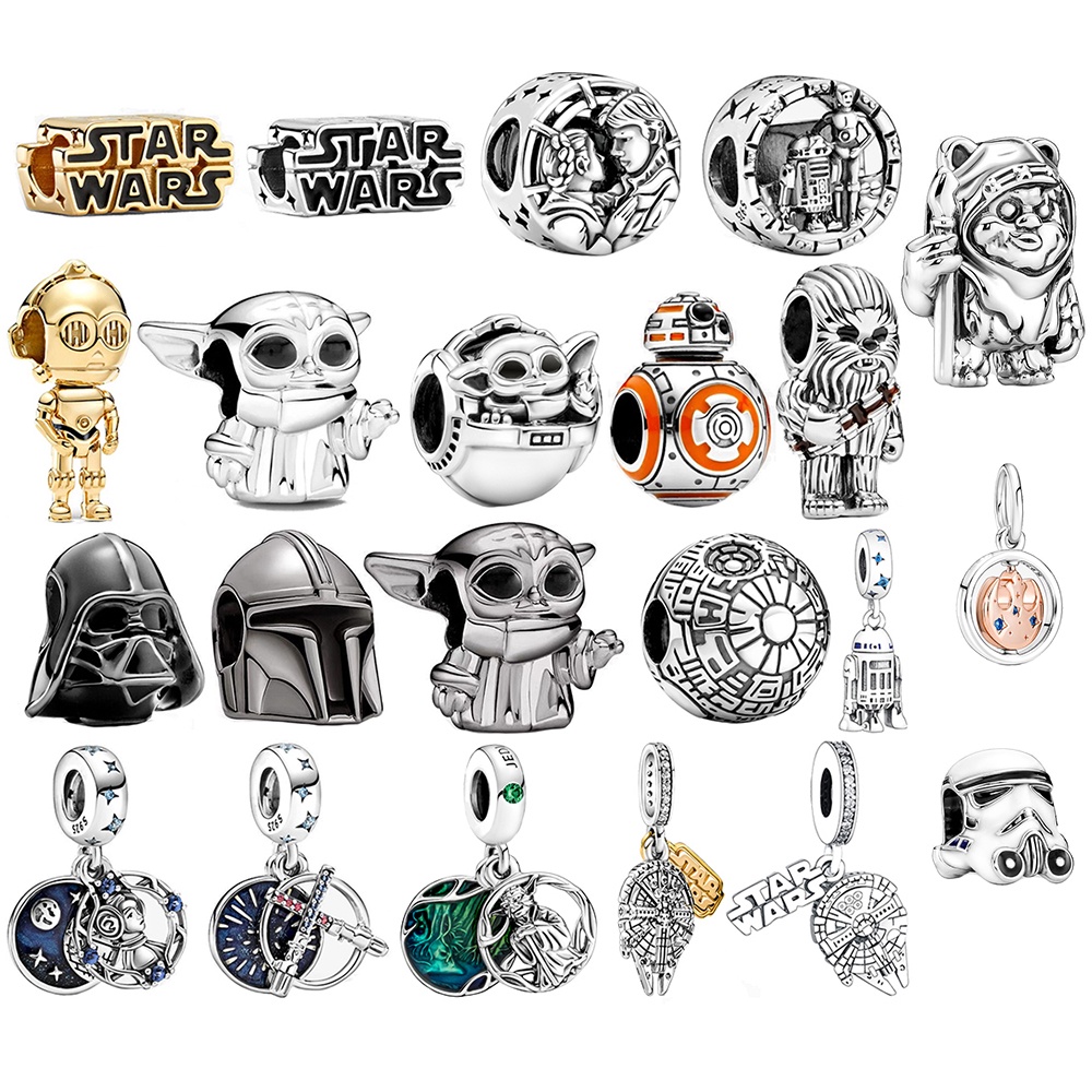 ราคาและรีวิวPan Bracelet Charms Jewelry Plated Silver Star Wars Darth Vader Charm Beads Women DIY Jewellery