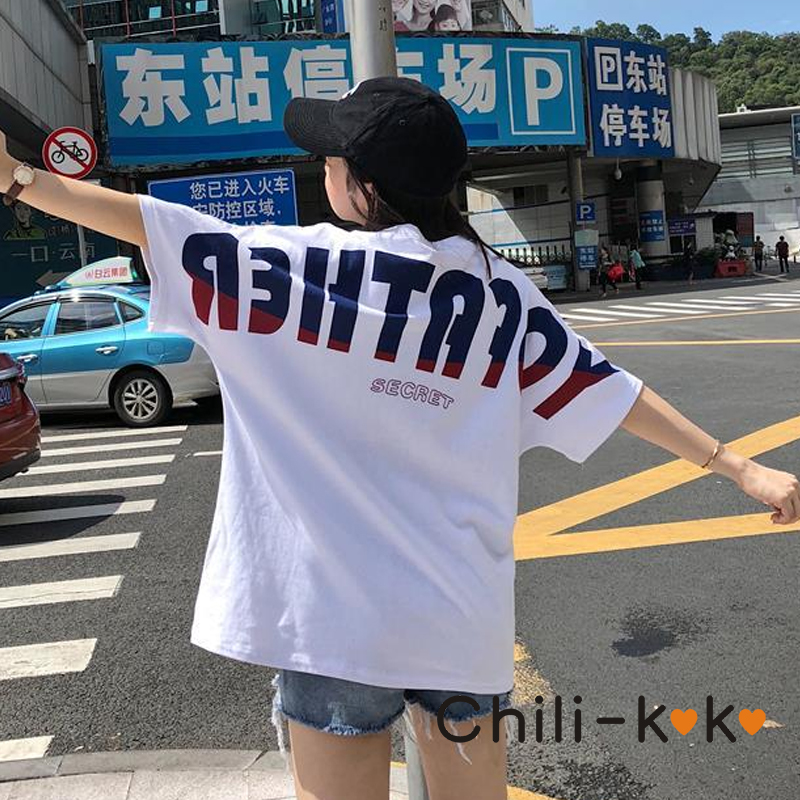 chili-k-k-6783-เสื้อยืดแขนสั้นแฟชั่นผู้หญิง-oversize-เสื้อยืดสกรีน-คอกลม-เสื้อยืดผ้านิ่ม