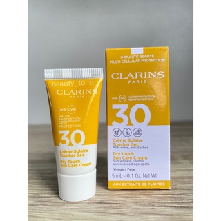 Clarins กันแดดคุมมัน ไม่เหนียว ซึมไว ไม่วอก สำหรับใบหน้า Dry Touch Sun Care Cream For Face SPF 30 UVB UVA ขนาด 5ml.