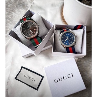 สินค้า 🍓พร้อมส่ง🍓นาฬิกา Gucci มีกล่อง อะไหล่สีเงิน สายข้อมือ ไนล่อนอย่างดี สีน้ำเงิน เขียว นาฬิกาข้อมือ แบรนเนมด์ GG กุชชี่