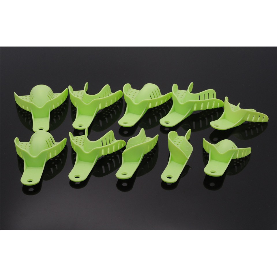 dentist-lab-plastic-impression-trays-autoclavable-green-full-sizes-10-pcs-set