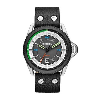 นาฬิกาข้อมือ Diesel Mens DZ1717 Rollcage Three Hand Leather Watch-Black