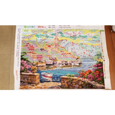 ชุดปักครอสติชพิมพ์ลาย-ริมทะเล-บึงบัว-วิว-ทิวทัศน์-seaside-landscape-cross-stitch-kit