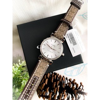 (ผ่อน0%) นาฬิกา ⭐️COACH⭐️ ⭐️MADISON STAINLESS STEEL WITH CRYSTALS ⭐️สายลาย C หน้าปัดเงิน ล้อมคริสตัล ⭐️ขนาด 34 mm ⭐️