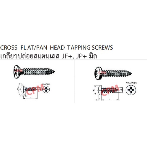น็อต-สกรู-เกลียวปล่อยสแตนเลส-jf-m3-5-cross-flat-head-tapping-screws