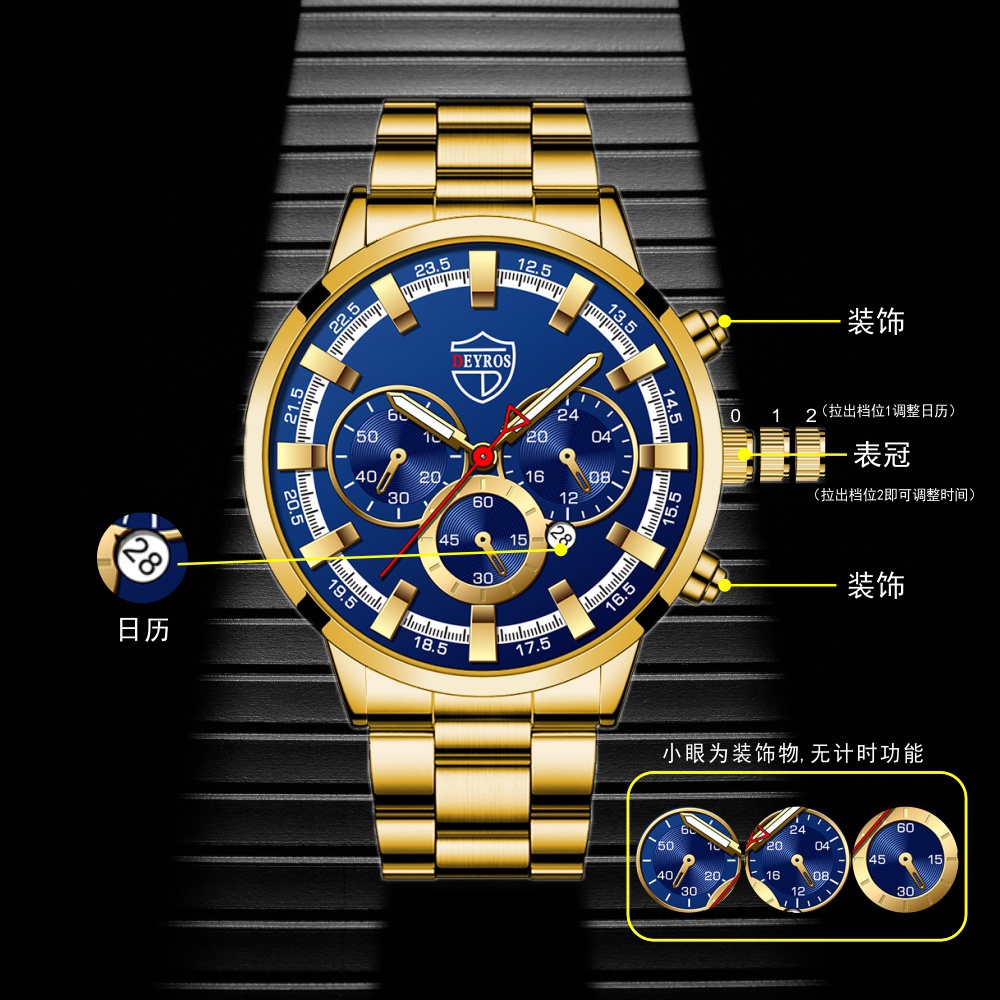 ภาพหน้าปกสินค้า2022 ใหม่แฟชั่นหน้าปัดสามตาออกแบบผู้ชายสายสแตนเลสนาฬิกาปฏิทินนาฬิกาสำหรับผู้ชาย จากร้าน zhongguo825.th บน Shopee