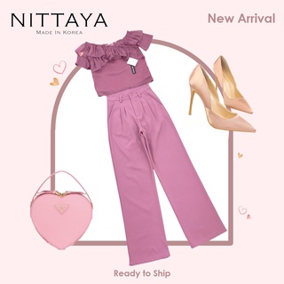 Nittaya set เสื้อปาดไหล่แต่ละบาย+กางเกงขายาว สีชมพูน่ารักๆ ใส่ได้ทุกโอกาสค่ะ